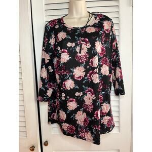 Vintage Bobbie Brooks floral knit swing top w necklace XL NWT retro cottage corp